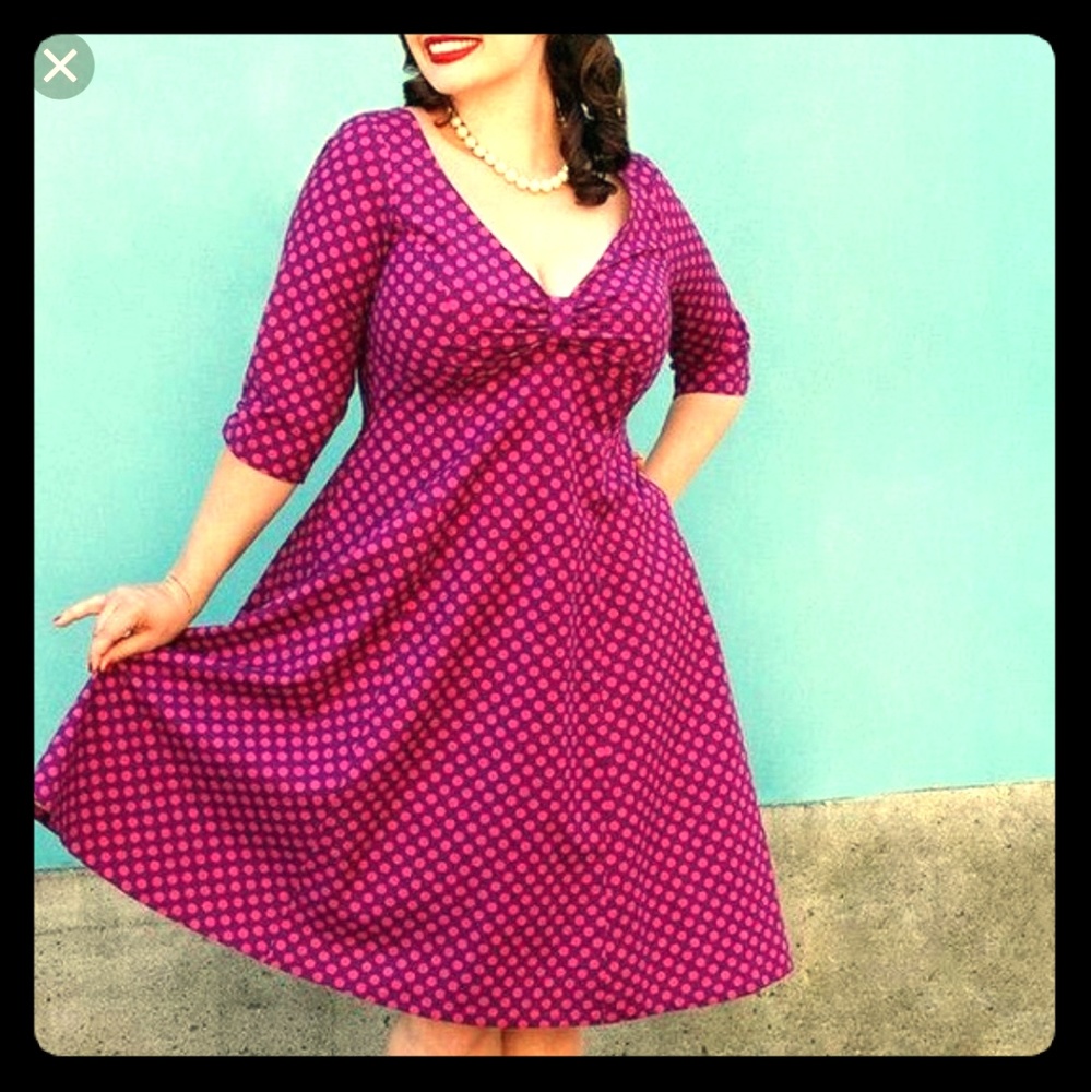 Cherry Velvet purple polka dot dress